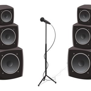 Stage with audio speakers and microphone Vector Stock 9106097_CROP